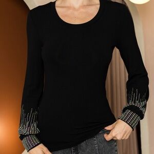 NWT Vocal black long sleeve top with stone detail